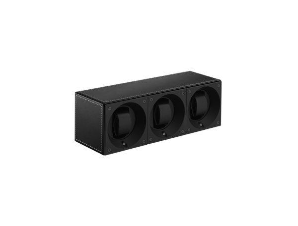 Triple SwissKubiK v černé kůži prošívanou bílou nití