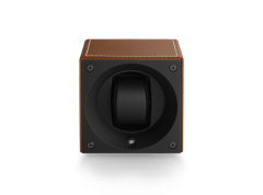 SwissKubiK v hnědé kůži prošívanou bílou nití single